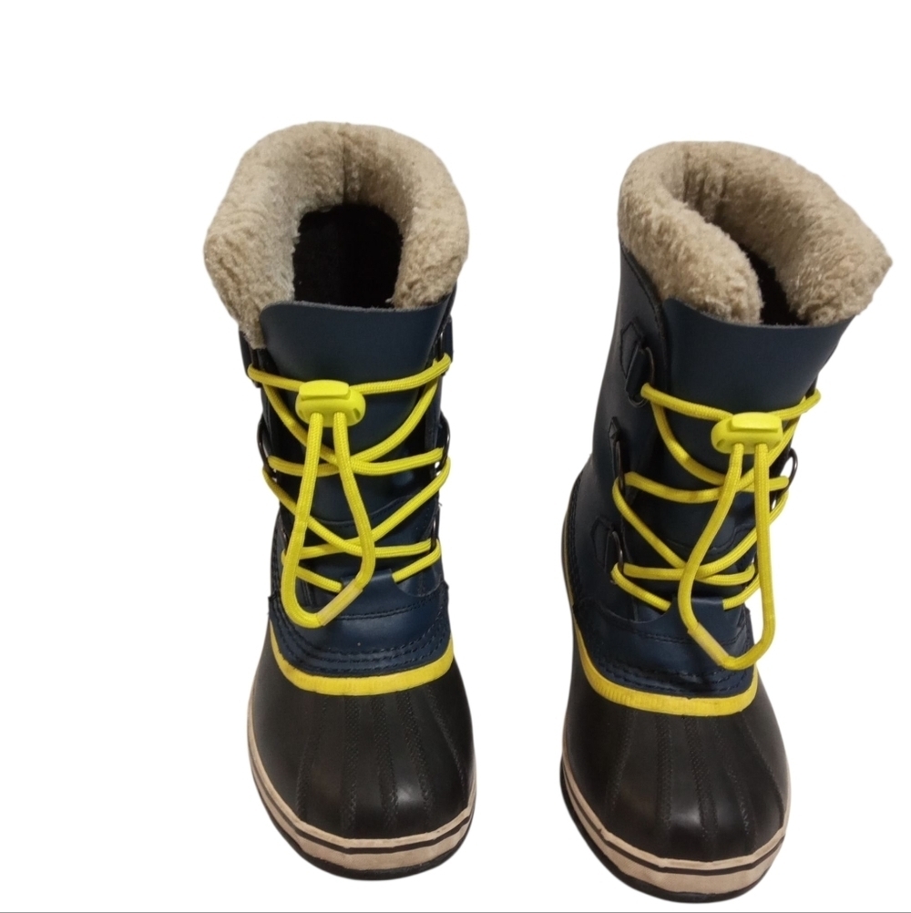 Sorel Youth Sz 4 Navy Yellow Insulated Snow Winter Boots Outdoor Waterproof